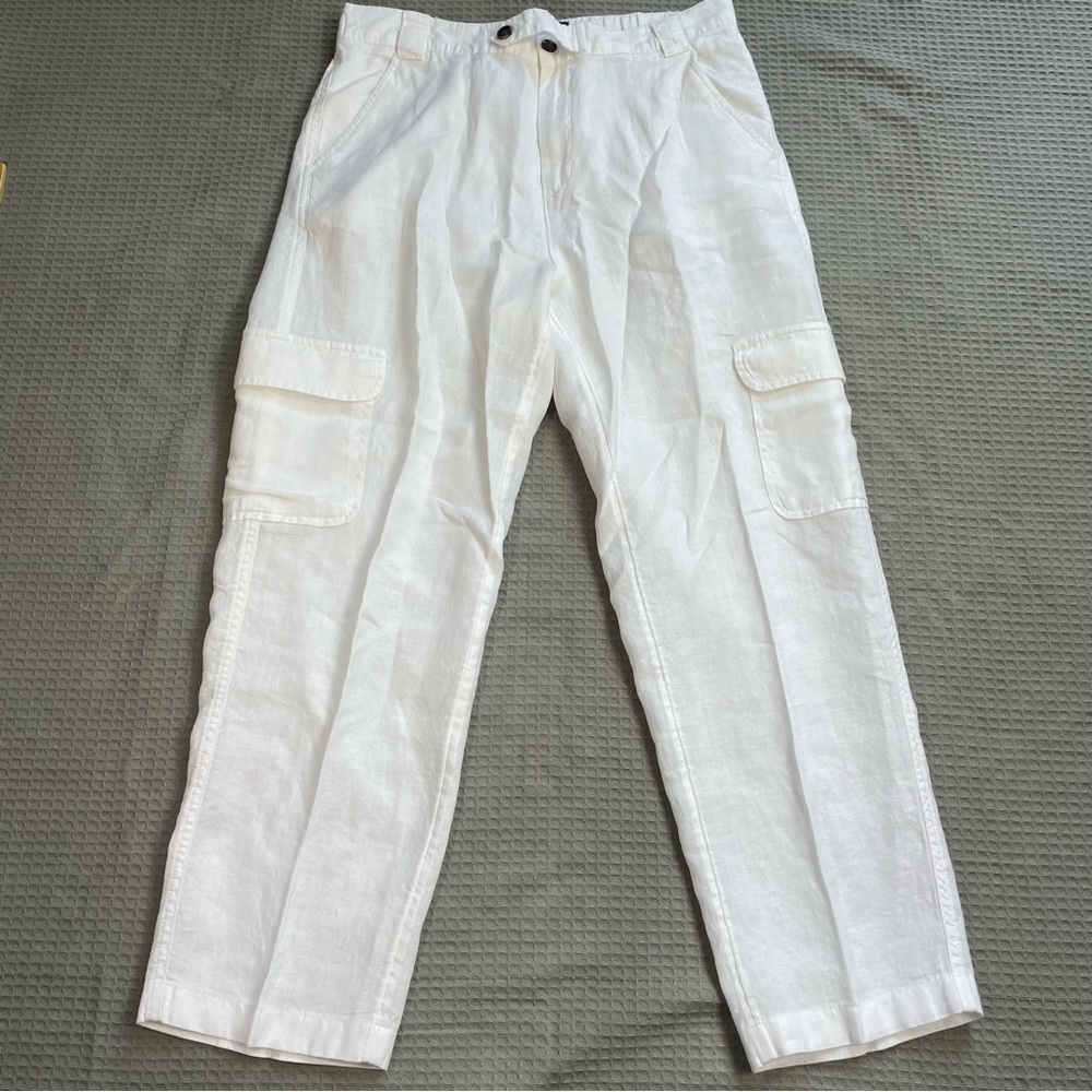 Rachel Roy 100% Linen Pants Medium Womens Cargo White Resort Beach